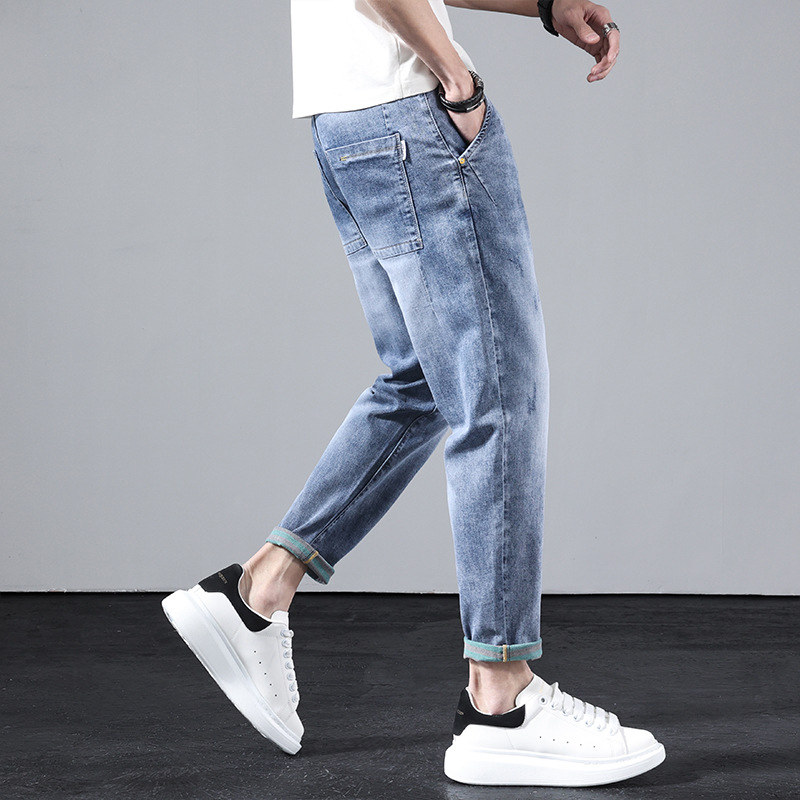 2021 Spring and summer new pattern man Jeans Simplicity leisure time man Middle-waisted Feet Elastic force Men's trousers Youth trousers