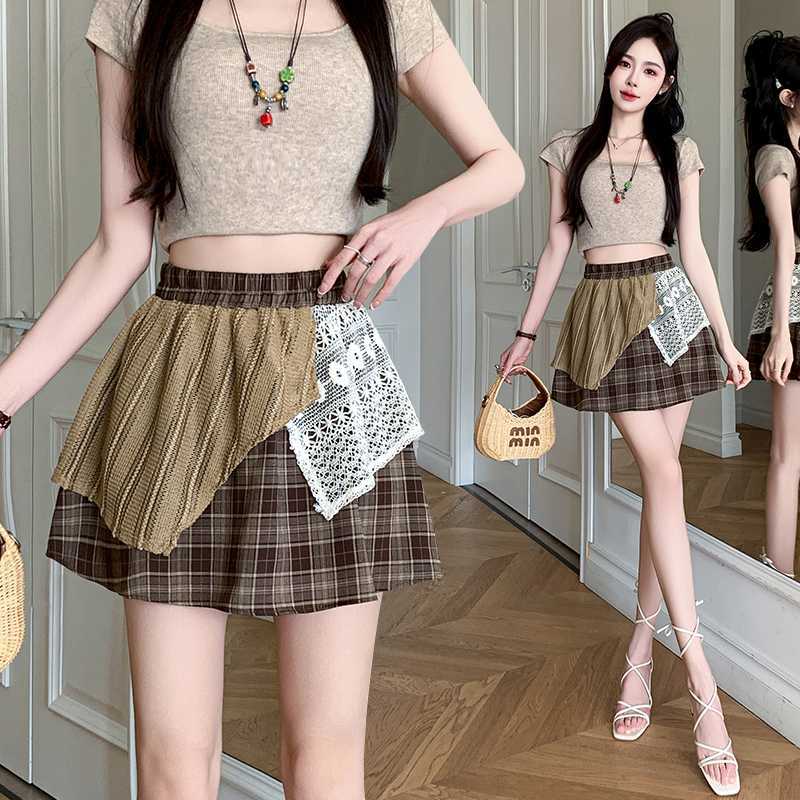 Lace plaid summer retro skirt