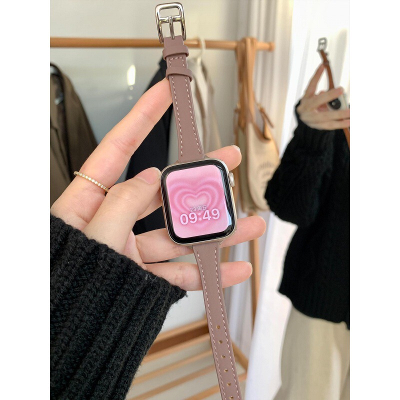Suitable for S10 Apple S11 Watch Iwatch6789Se Slim Waist Leather Strap Fit4 Huawei Gt6 Xiaomi 9