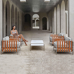 戶外防雨曬不鏽鋼別墅藤編沙發庭院花園簡約露天陽台家具茶几組合