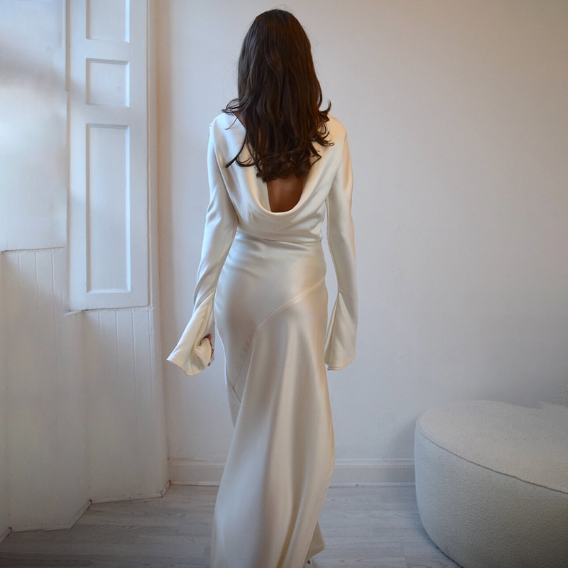 Satin Dress with Open Back