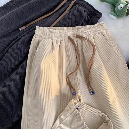 Spring and autumn trend straight pants men's corduroy fashion brand high-end wide-leg pants design loose casual pants