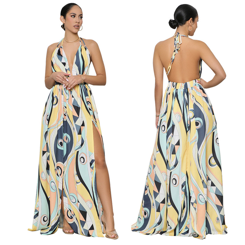 9827 Cross-border Europe and America Amazon Sexy Backless Lace-up Dress Fashion Side Split New dress