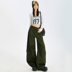 美式街头宽松阔腿裤女2025秋季慵懒风工装裤高腰休闲镰刀弯刀裤