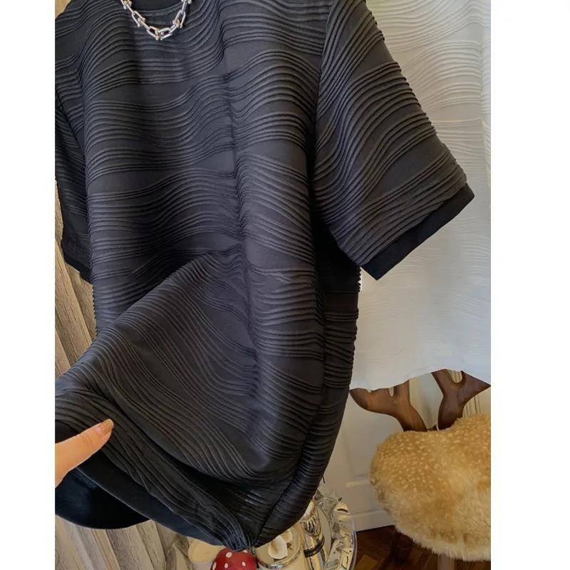 Textured, 3D Wave-Design Short-Sleeve T-Shirt for Women – Summer, Loose-Fit, Versatile, Instagram-Fashionable, High-End, Niche-Style Half-Sleeve Top