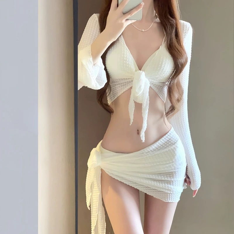 Swimwear, white set, 4 piece set, fitted