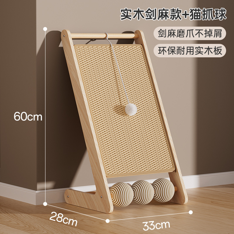 Triángulo con bola de madera sólida seda gato agarrar placa no cae desgaste vertical gato agarrar almohadilla gato agarrar columna seda cuerda juguete gato