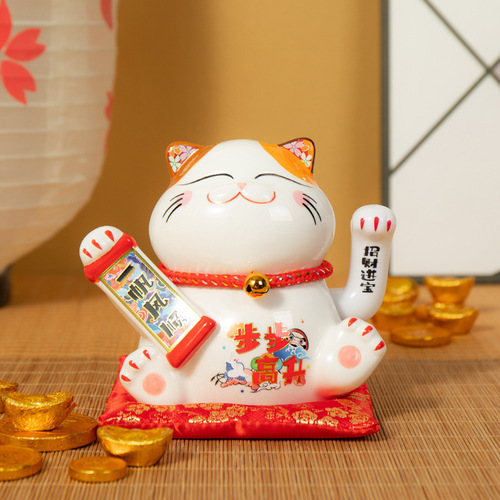 Automatic Greeting Money Cat Ornament for Store Opening, Lucky Business Gift, Fortune Cat at Cashier Desk, 5-inch