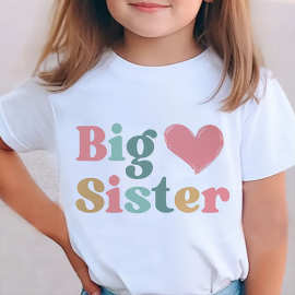 亚马逊热销 现货Big sister印花T恤纯棉圆领短袖中小童装1011-9