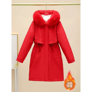 加绒加厚派克服女新款棉服女中长款冬季韩版宽松大毛领女外套