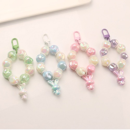 Cute cartoon electroplated resin rabbit fig tree bead keychain pendant colorful baked paint ring women's bag packaging decoration