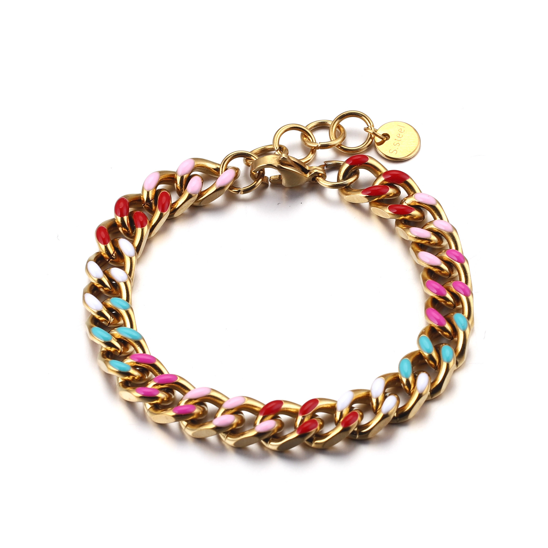 Chain Bracelet Classification 304 Stainless Steel Chain Material Cuban Link Chain Curb Chain, cable chain Chain Type PVD Coated Real Gold Plated Color Block 304 Stainless Steel Modern Style Simple Style Waterproof Non Tarnish 304 Stainless Steel Lobster Trigger Clasp Closure Chain Bracelet