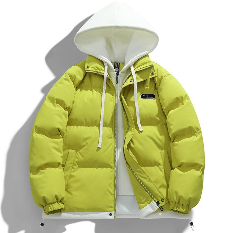 Falso de dos piezas de algodón hombre invierno relajado ocio grueso abrigo de algodón cálido chaqueta de algodón con capuzas de moda japonesa al por mayor