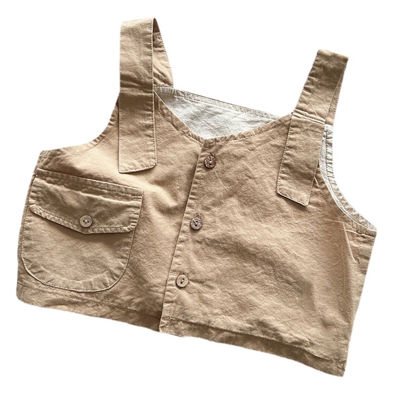 Chaleco para niños 2024 primavera y otoño nuevos niños y niñas cabestrillo personalidad de medio cuerpo chaleco estilo coreano niños usan moda