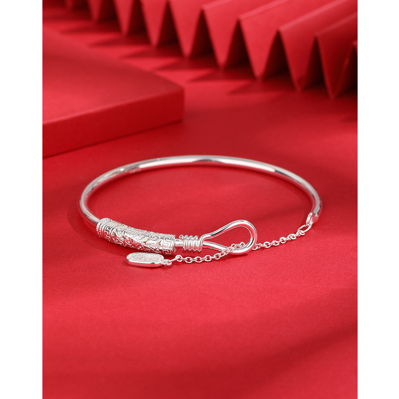 Ping un XI le xiangyun pulsera de plata esterlina mujer 999 plata pura pulsera de plata sólida estilo nacional regalo para novia