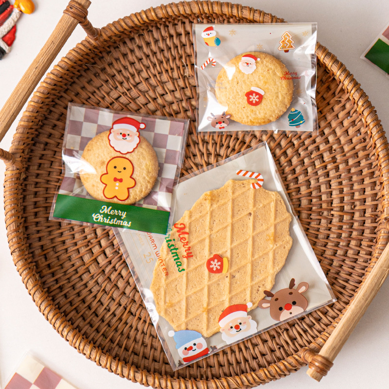 Bolsa de embalaje crujiente de copo de nieve de dibujos animados lindo transparente Bolsa autoadhesiva autoadhesiva Galletas horneadas Bolsa de embalaje pequeña individual