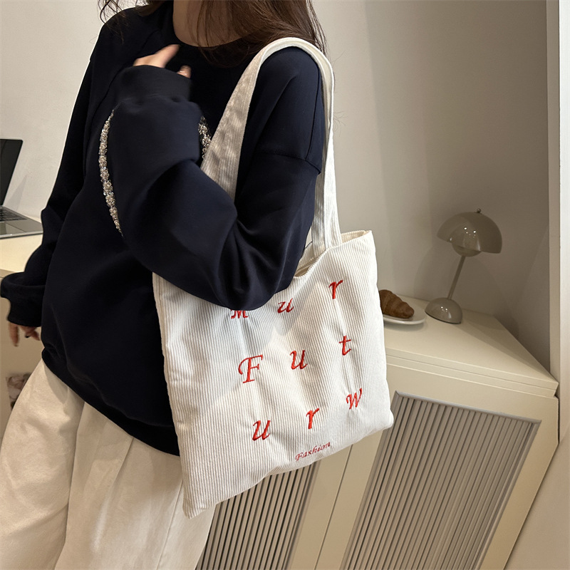 Bolsa de hombro bordada de letras, bolsa de mujer, bolsa de mano, bolsa de compras de gran capacidad, bolsa de clase para estudiantes
