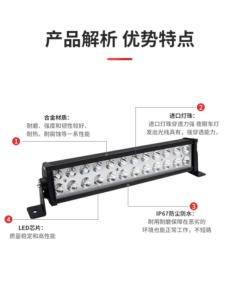 Directly supplied by the manufacturer, popular e-commerce product: dual-row LED car light 240W long strip light, off-road vehicle light, roof light, inspection light