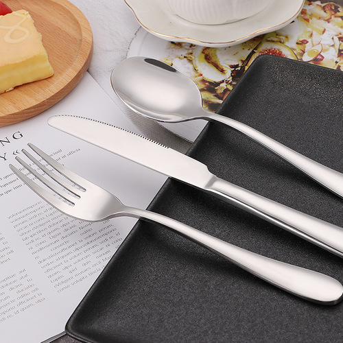 Stainless steel knife, fork, and spoon set, thick tableware set, hotel Western-style diningware, steak knife, fork, round spoon, dinner fork