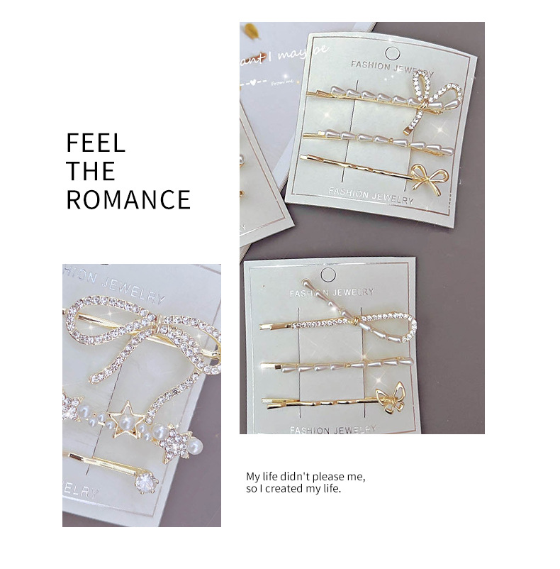 Rhinestones, Pearl Inlay Material Women's Sweet Star Bow Knot Alloy Inlay Rhinestones Pearl Hair Clip