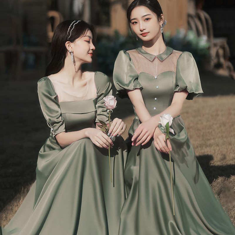 Bridesmaid Dress Summer 2024 New Wedding Sisters Dress Women's Green Niche Usually Wear Long Slim