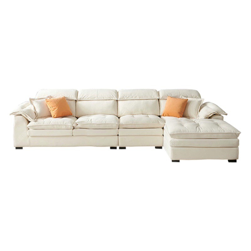 Sofá de tela de nube de terciopelo de leche simple cuidadosamente seleccionado Sofá chaise longue de tela para rascar gatos en forma de L para sala de estar estilo crema de celebridades de Internet