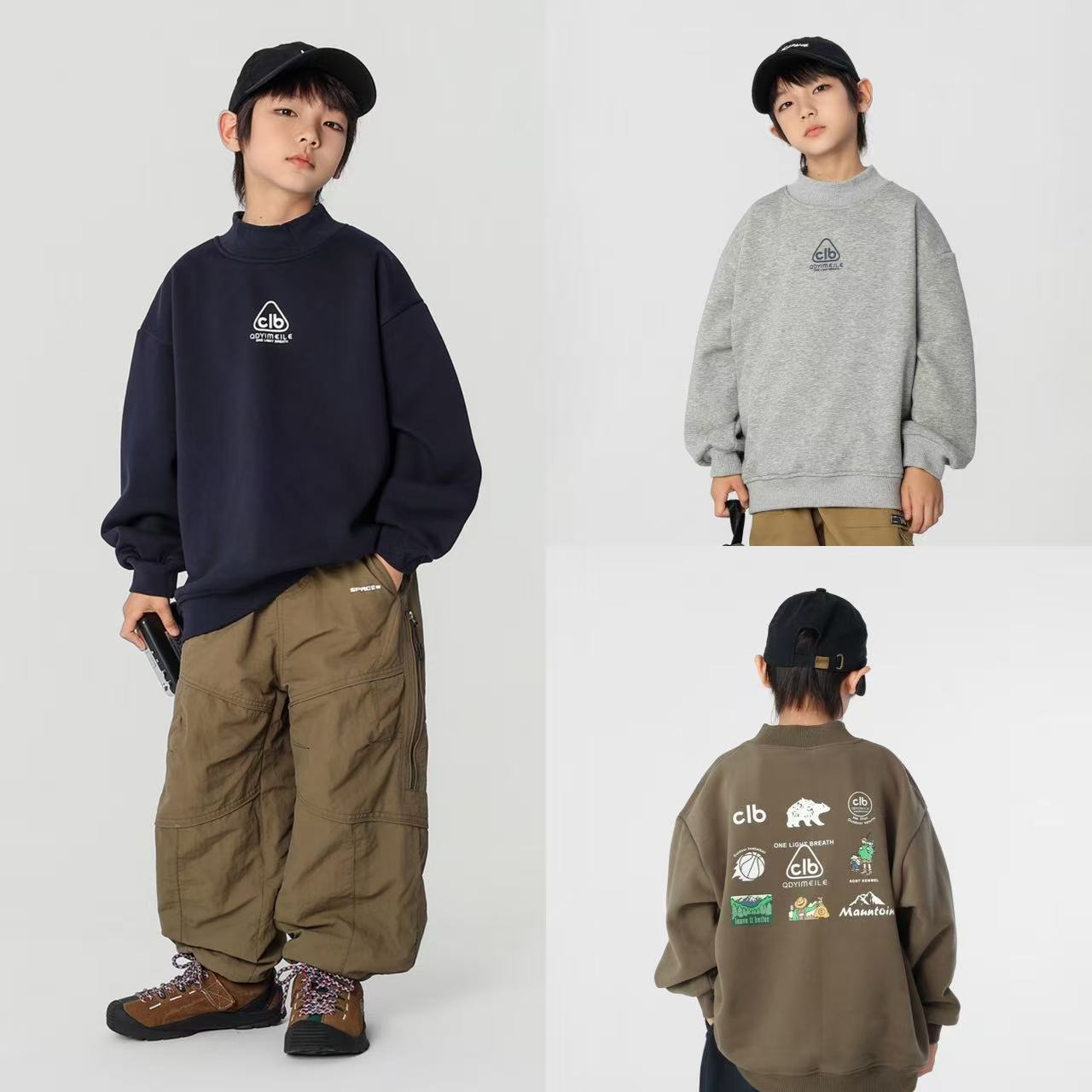 山系男童卫衣2025冬季新款儿童圆领印花上衣帅气男宝宝加绒长袖潮