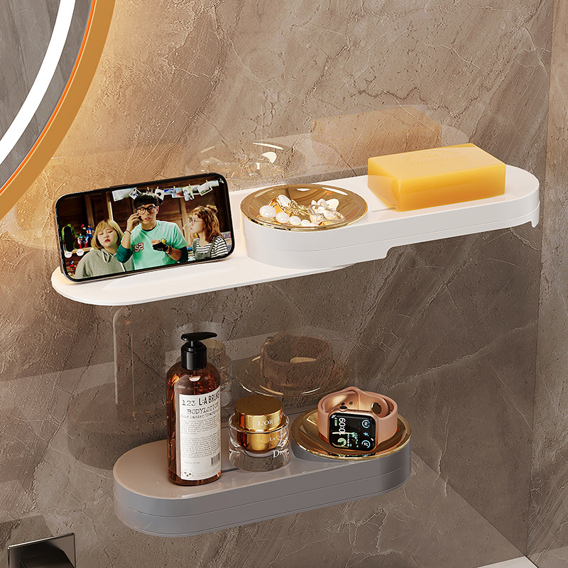 Caja de jabón giratoria multifuncional Caja de jabón de escurrible montada en la pared del baño Esquina del baño Estante antideslizante y a prueba de humedad