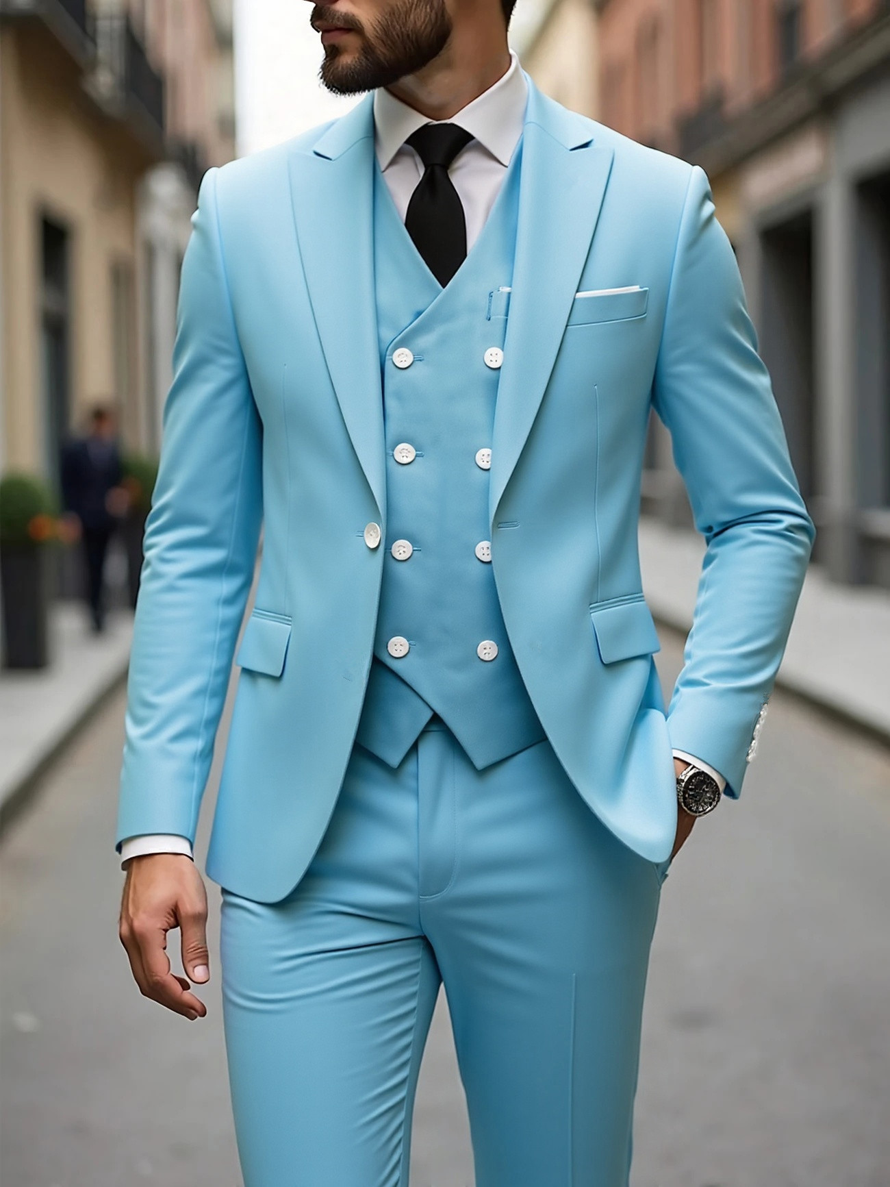 Costume trois pièces à double boutonnage pour homme, coupe slim, grande taille, pour garçons d'honneur et mariés, tenue de mariage_voghion.com