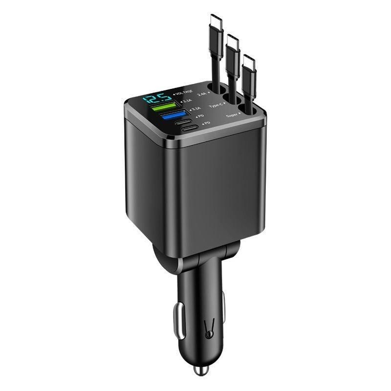 Car-mounted Huawei multi-head mobile phone charger, 7-in-1 retractable cable, multifunctional high-end car charger, popular model with high power