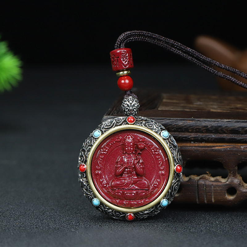 (2개) CINNABAR 목걸이 도매 천연 보라색 금색 모래 8 수호 성자 THANGKA GABU 상자 상감 벤밍 포 조디악 펜던트