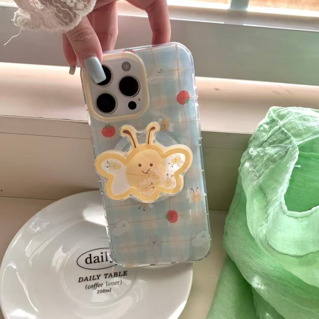 Pequeña miel a cuadros fresca y linda para Apple 16ProMax funda para teléfono móvil 15Pro magnético 14/13 femenino 15PM