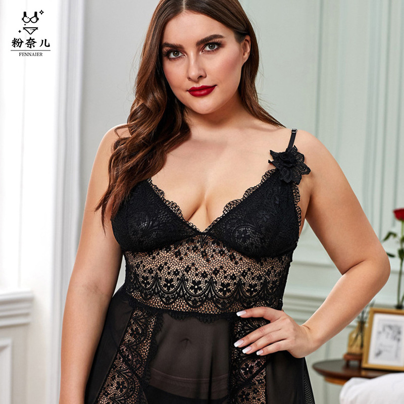 2023 nuevo más tamaño sexy vestido contraste color sexy pijamas sexy encaje Correa dormir vestido