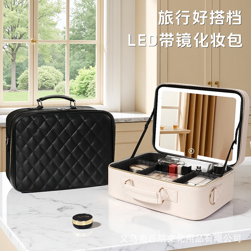 Large-Capacity Cosmetic Case with Mirror, Leather Cosmetic Bag, Detachable Cosmetic Storage Bag, Satchel Travel Bag
