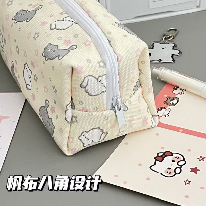かわいい星猫キャンバス鉛筆バッグインスタイル高価値学生大容量文具鉛筆バッグ収納袋|undefined