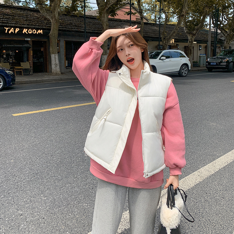 2025 otoño y invierno chaleco de pluma de algodón mujer corto nuevo estilo coreano suelto de cuello de collar de hombro chaleco de algodón abrazadera chaqueta