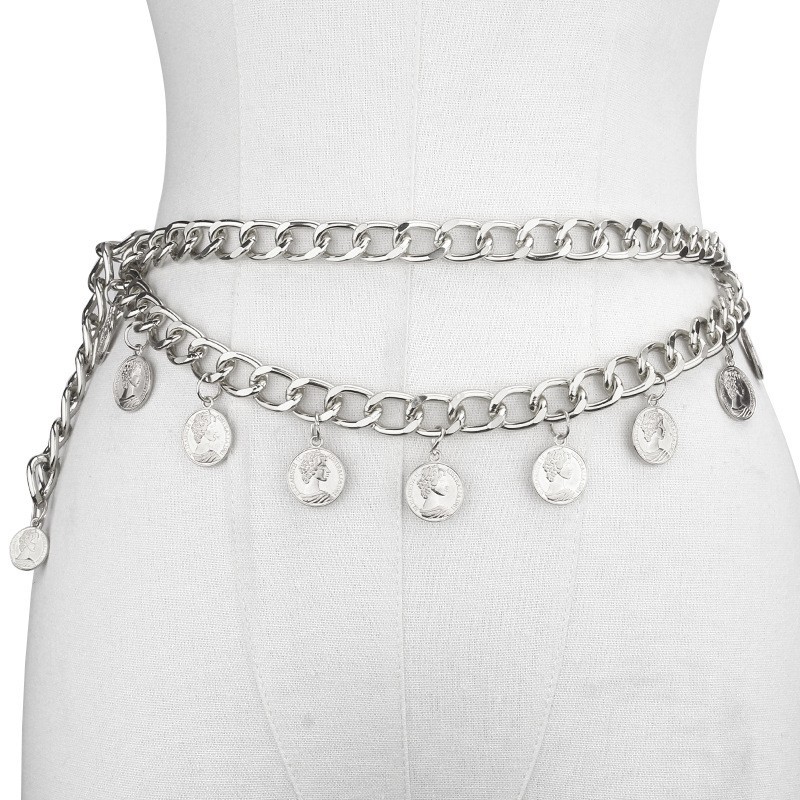 Белая двухслойная поясная цепочка с портретной монетой