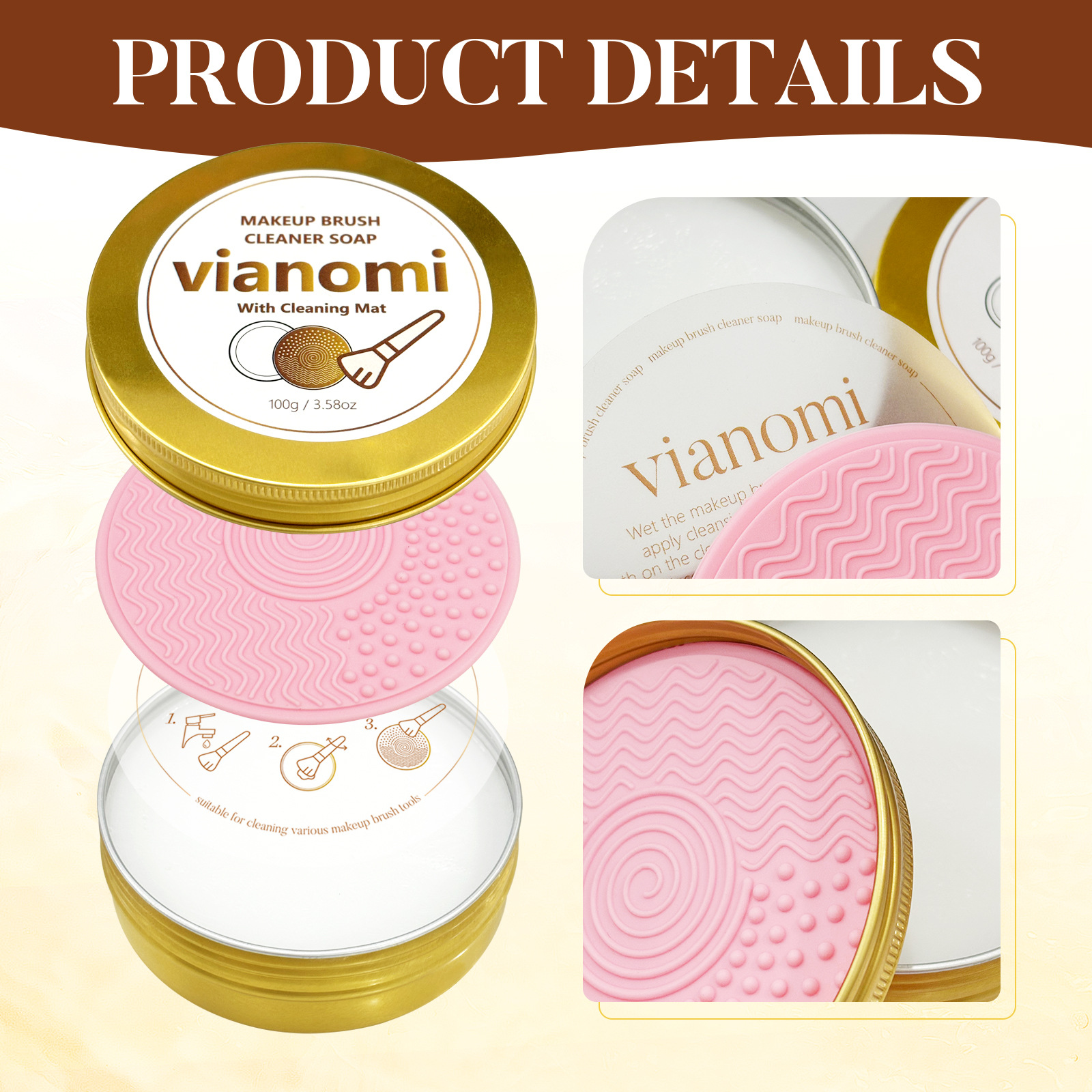 Vianomi cepillo de maquillaje jabón de limpieza con almohadilla de lavado