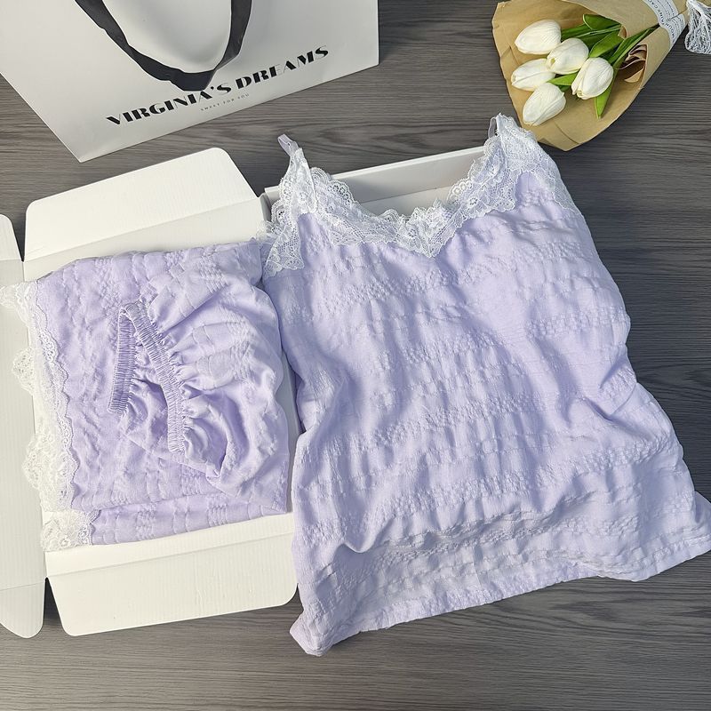 Nuevos pijamas transfronterizos con cojín de pecho mujeres nubes de verano de algodón con pantalones cortos dulces y lindos juegos de ropa para el hogar