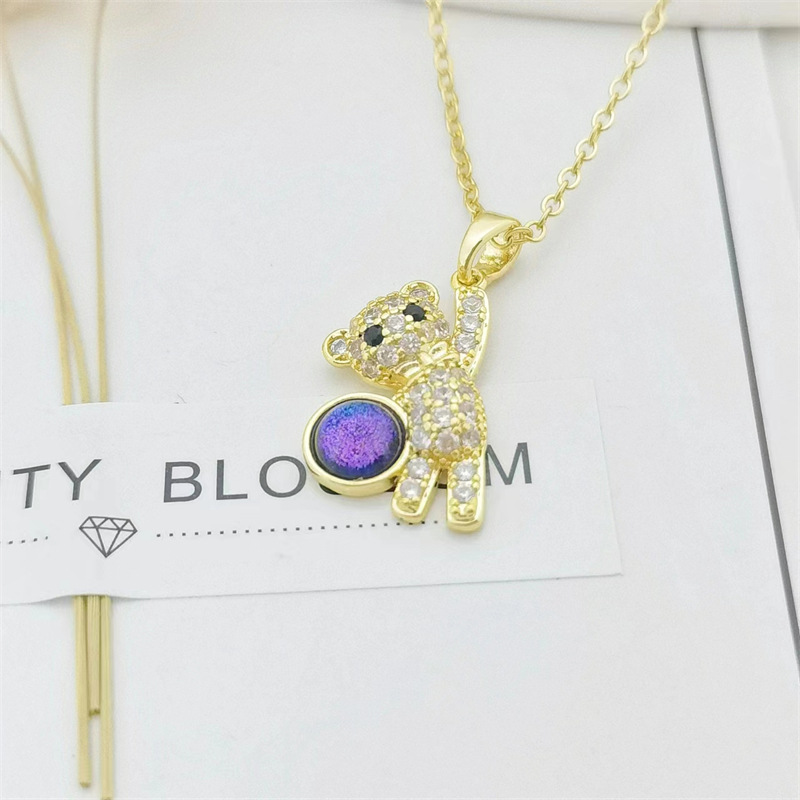 Ig Style Simple Style Bear Heart Shape Fish Titanium Steel 18k Gold Plated Artificial Gemstones Zircon Pendant Necklace In Bulk display picture 2