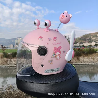 Motosiklet kaskı (dəbilqə) – New National Standard 3C Certified 1-4-12 - peach-pink-melody-high-definition-long-mirror-pink-eyes-pink-li-white-rabbit-ears-fall-and-winter-helmet-for-children-aged-1-5-years-old
