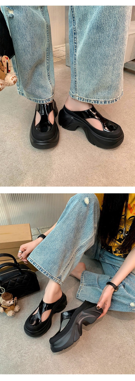 Dép sandal nữ da thật họa tiết da báo đế xuồng cao gót 9 cm — Trang chủ, màu đen, bạc chi tiết 48