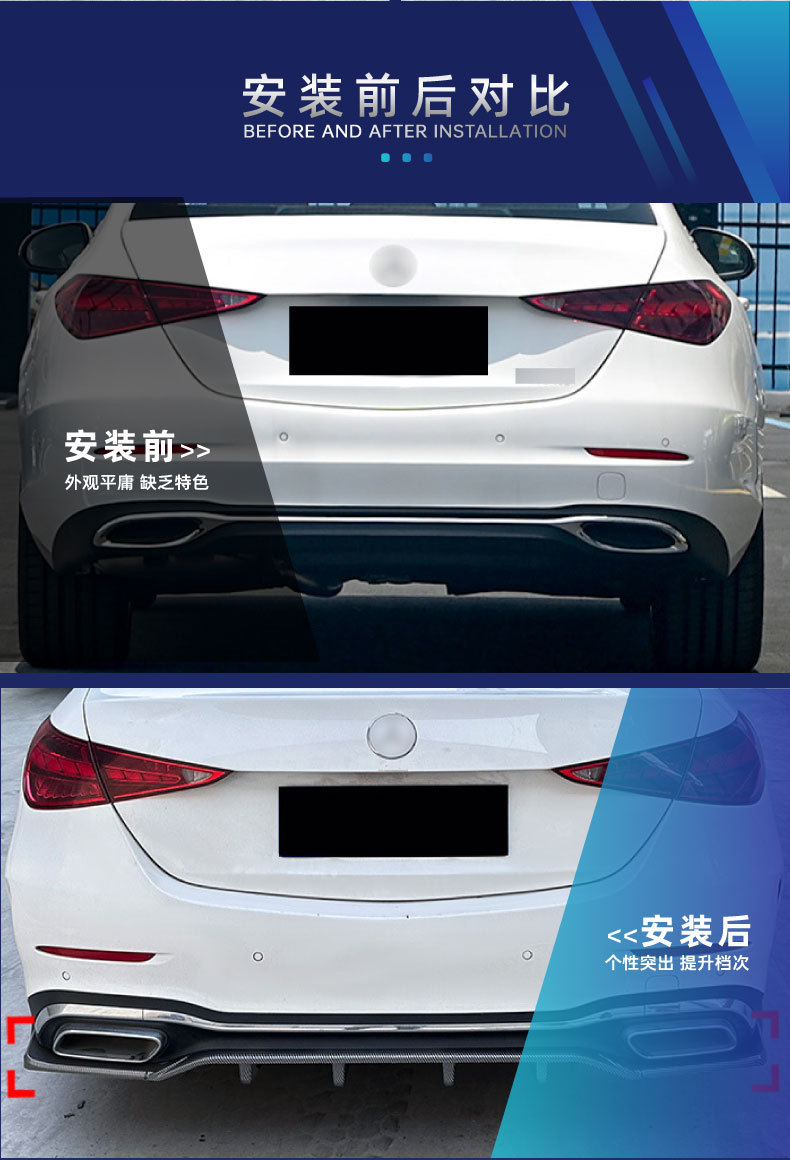 Suitable for Mercedes-Benz C-Class W206 C260 C43 AMG 2022+ rear lip, rear spoiler, and rear diffuser – a cross-border modification part