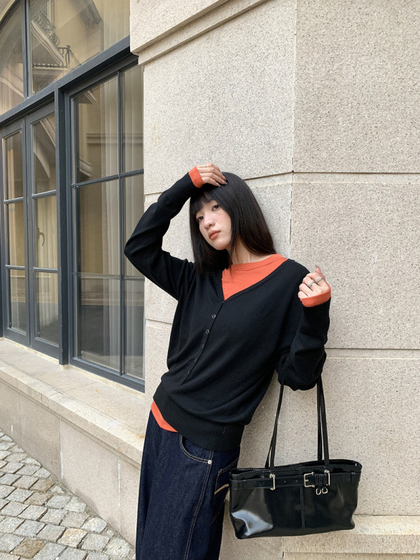 誉一新款2025秋季慵懒风V领针织衫女ins宽松百搭长袖上衣女cm1047|undefined