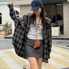 美式高级感格子衬衫女款2025早秋新款超火夏装宽松显瘦慵懒风上衣