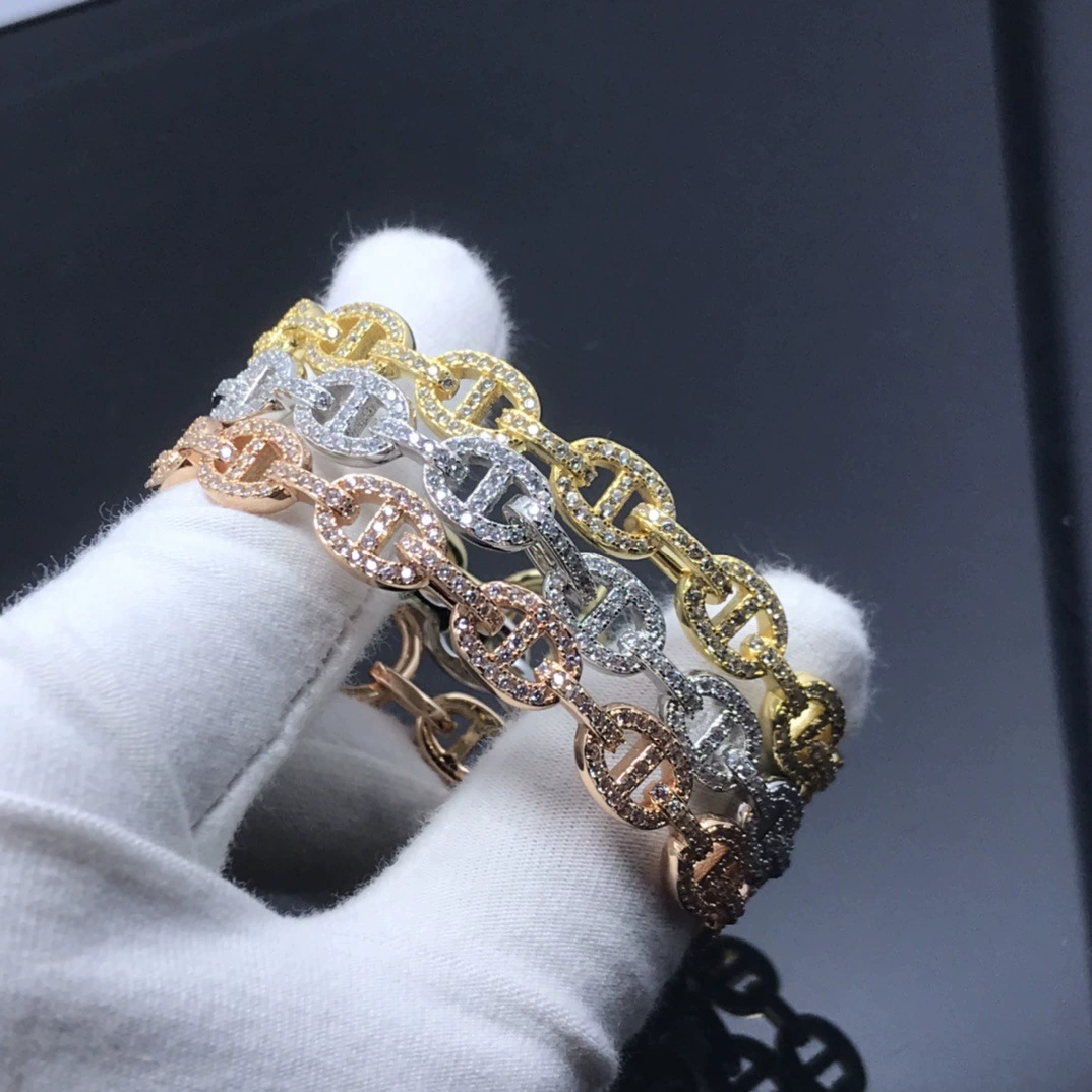 Браслет Star‑link, посеребление розовое золото 18k, варианты с pave-бриллиантами или полностью упрочнённым рисунком, вес 0.002 кг