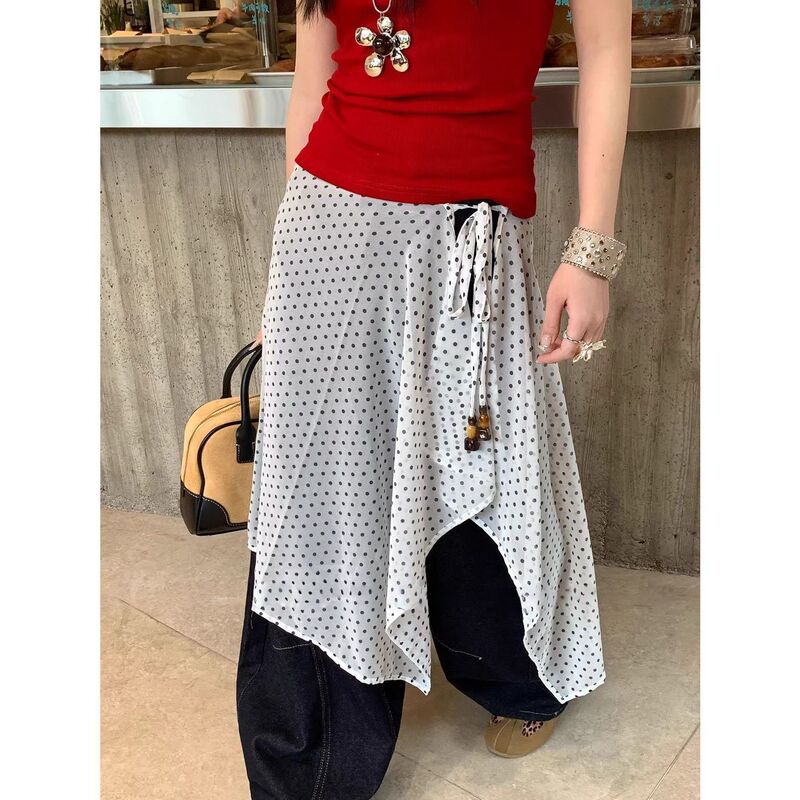 Vintage Polka Dot Irregular Skirt for Women 2026 Spring/Summer Layering Essential: Jeans Paired with Chiffon Half-Skirt Overlay Vintage Polka Dot Irregular Skirt for Women 2026 Spring/Summer Layering Essential: Jeans Paired with Chiffon Half-Skirt Overlay