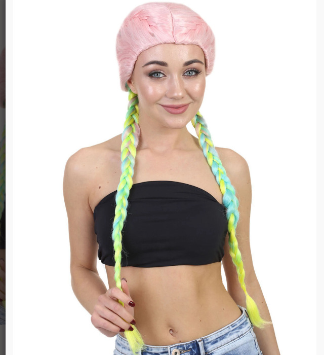 NEWLOOK Celebrity Inspiration Mujeres Boxeo Trenza Peruca Marshmallow Rainbow Celebrity Peruca Transpirable