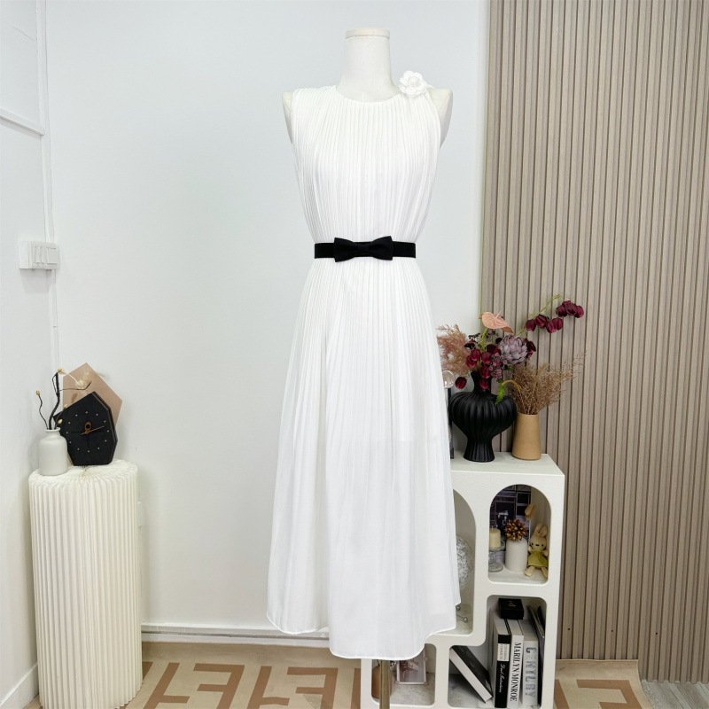 White Sleeveless Chiffon Dress for Women Spring High-End Temperament Waist-Cinching Fairy Long Skirt