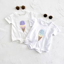 夏季宝宝新款包屁衣冰淇淋贴布纯棉圆领连体衣跨境外贸批发服装